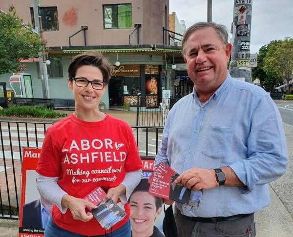 Mark Drury with running mate Jessica D'Arienzo. Picture: Inner West Labor