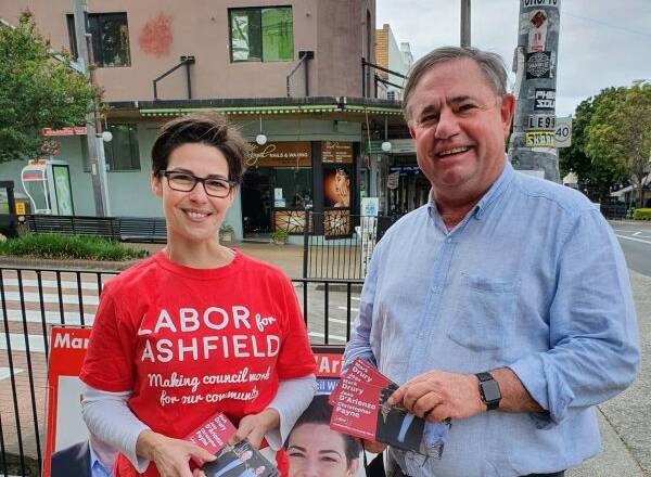 Successful Labor incumbent Cr Mark Drury with his Ashfield running mate Jessica D'Arienzo, who could also be headed for council. Picture: Inner West Labor