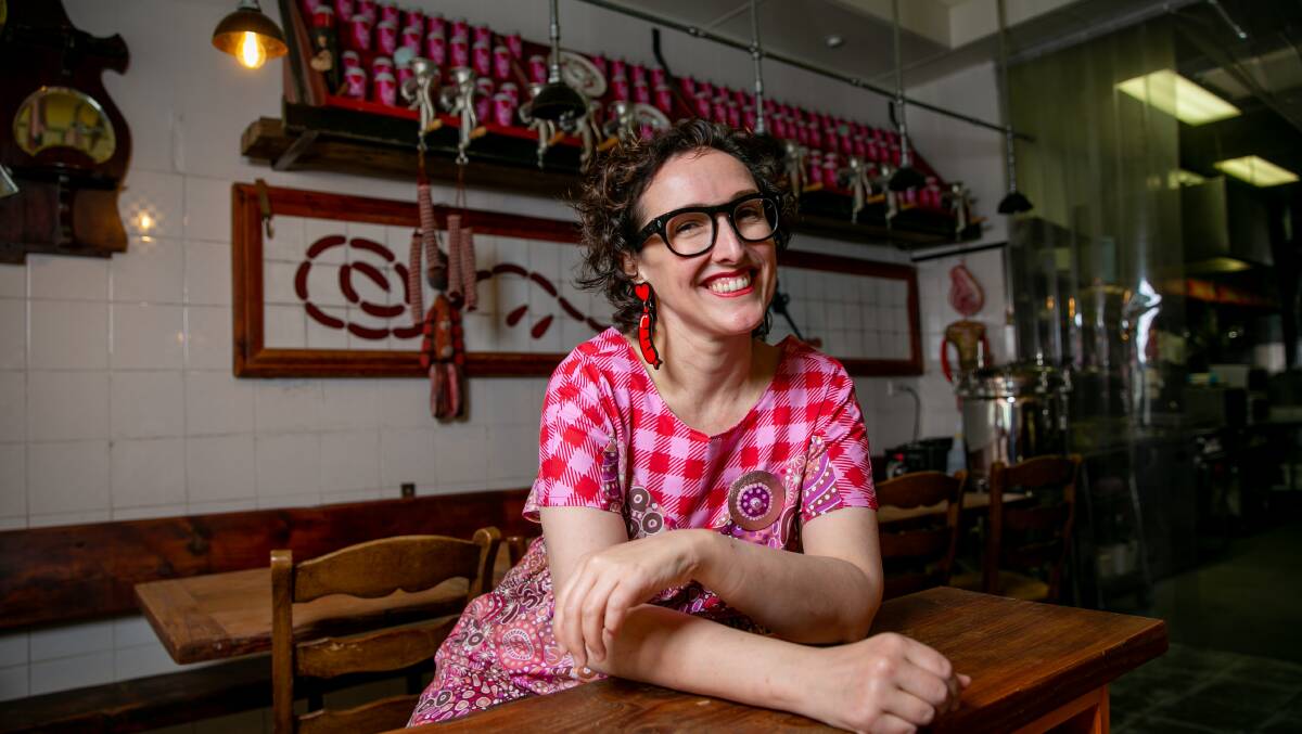 FOREVER HOME: Chrissy Flanagan inside her Sausage Factory bar and bistro. Picture: Geoff Jones