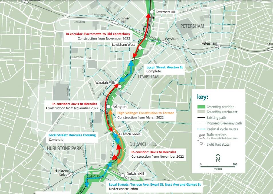 'AN OPPORTUNITY': A map showing where work will be undertaken within the light rail corridor and the current time frame. Council is investigating bringing work forward. Picture: Inner West Council