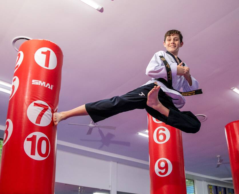HIGH ACHIEVER: Harrison Benn in action at the Australian Martial Arts Academy in Marrickville, where he trains. Picture: Geoff Jones
