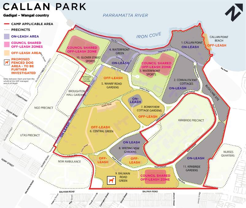 COMPANION PLAN: A map showing the proposed on-leash and off-leash areas for Callan Park. Picture: NSW Government