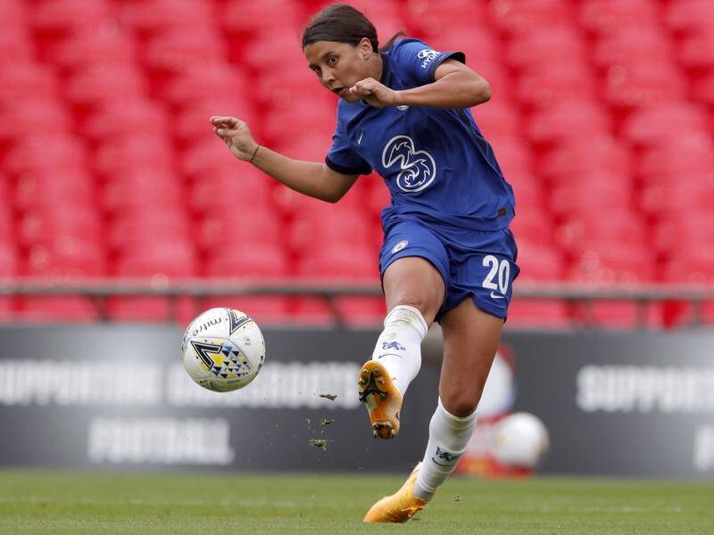 Sam Kerr was booked for shoulder charging a pitch invader during Chelsea's Champions League match.